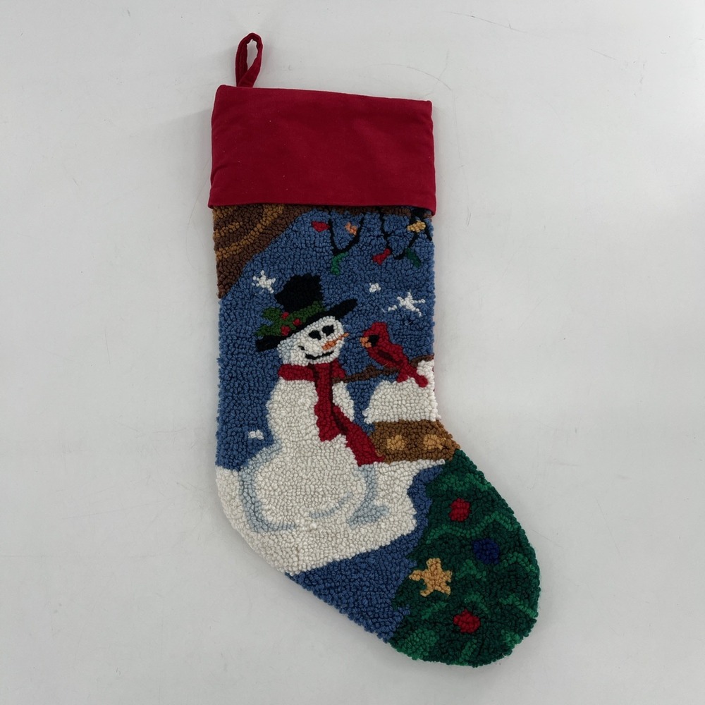 Christmas Stocking Hook Loop Snowman Cardinal Christmas Tree‎ Lights Velvet, 21"
